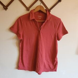 L.L. Bean Popover Short Sleeve Polo Shirt Salmon Pink Large